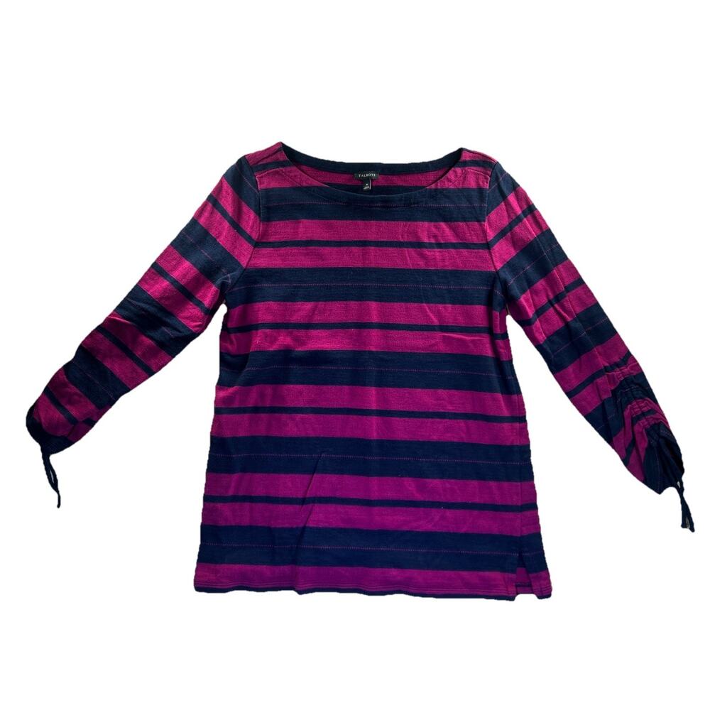 Talbots Sweater Womens M Multicolor Striped Cotton 3/4 Sleeve Casual Pullover